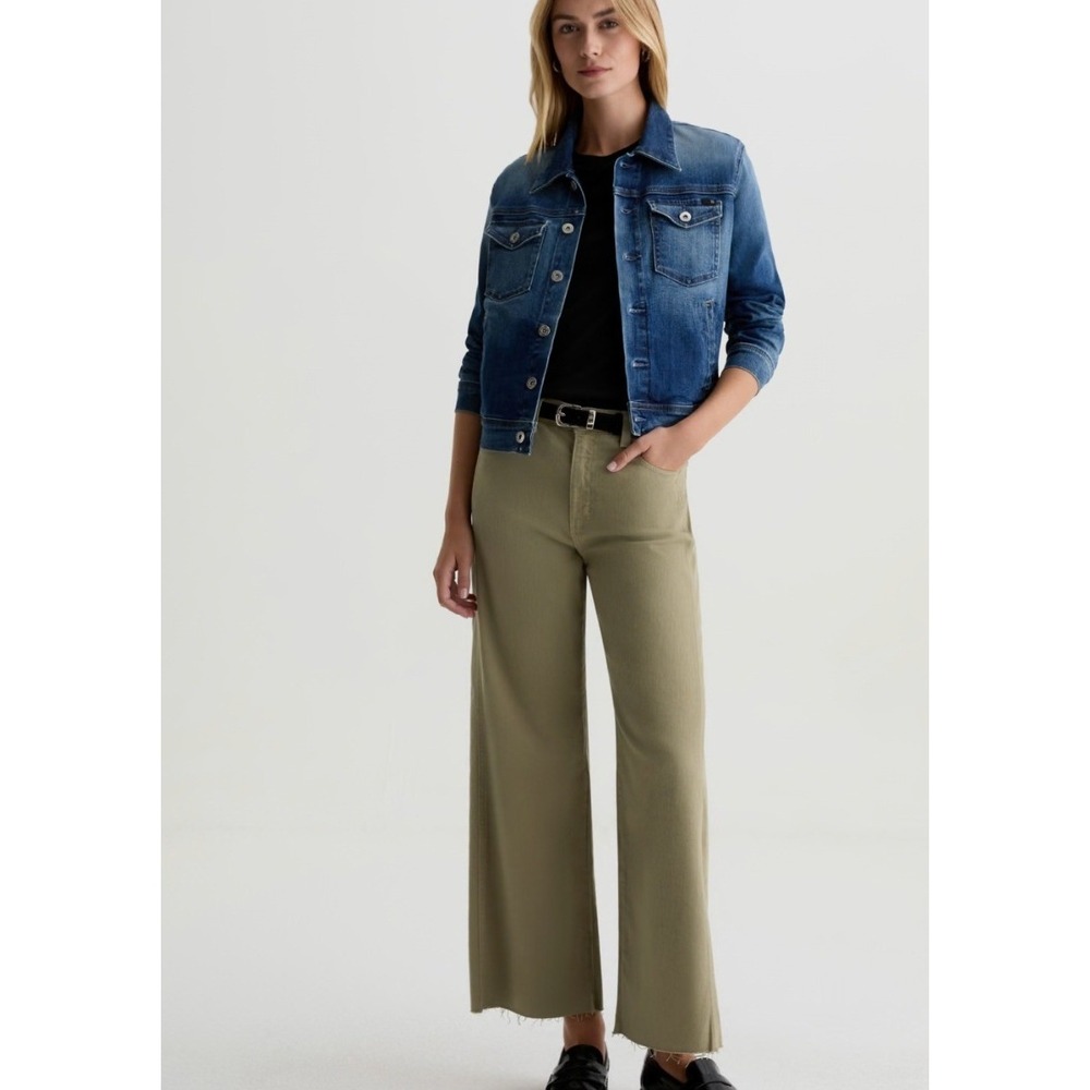AG Adriano Goldschmied Saige Wide Leg Crop Women 31 Olive Green Excellent Frayed